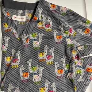 White Cross Llama Scrub Top